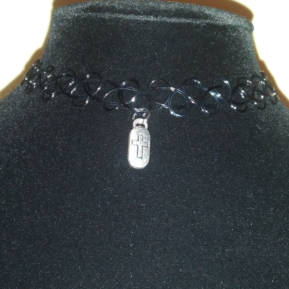 Cross charm necklace, tattoo choker charm necklace